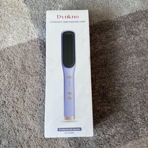 Dynkno Hair Straightener Brush Purple Fast 30s Heating Anti-Scald Straight Curl